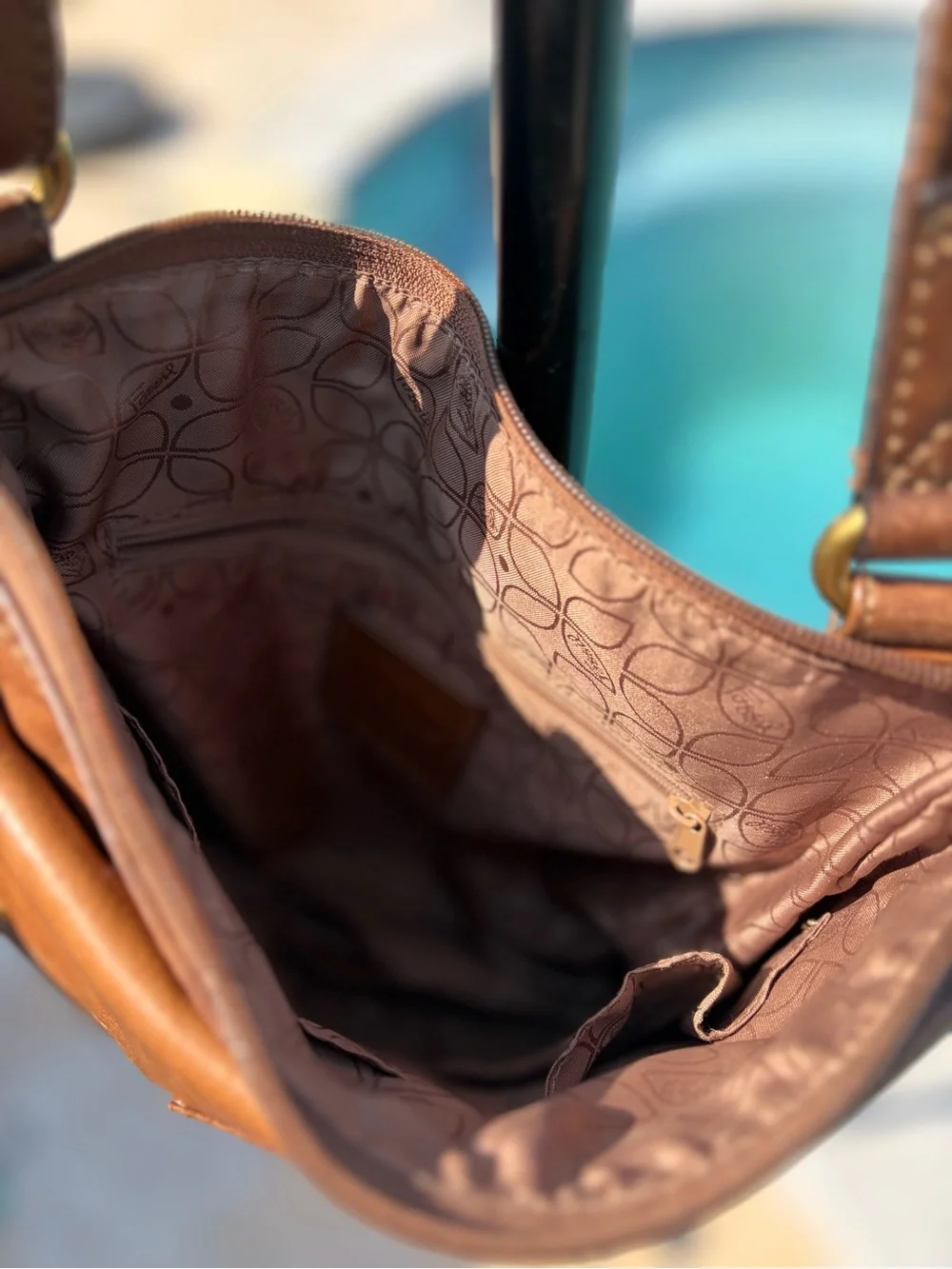 Fossil Tan/Brown Leather Messenger Crossbody Bag
